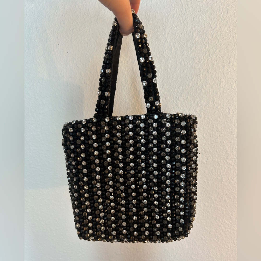 ZARA sequined rhinestone purse silver and black